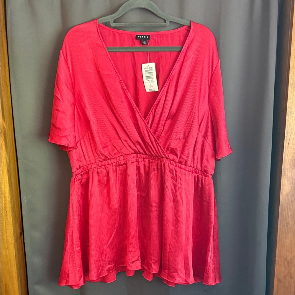 Torrid Metallic Red Wrap Blouse